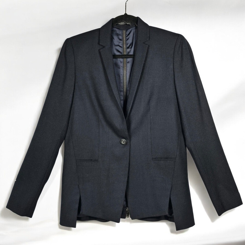 ELIE TAHARI Navy Blue Blazer Jacket Woman 4 Wool Blend Single‎ Button Back Zip